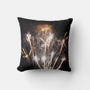 White and Gold Fireworks II Patriotic Celebration Cushion