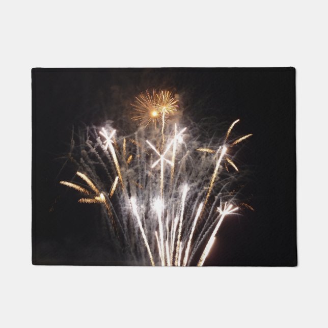 White and Gold Fireworks II Patriotic Celebration Doormat (Front)