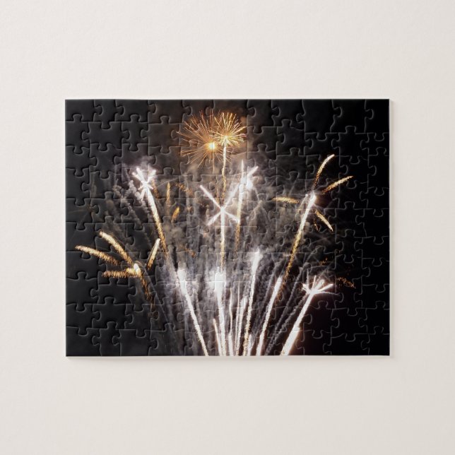 White and Gold Fireworks II Patriotic Celebration Jigsaw Puzzle (Horizontal)