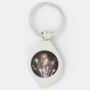 White and Gold Fireworks II Patriotic Celebration Key Ring