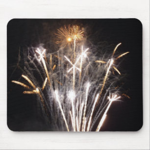 White and Gold Fireworks II Patriotic Celebration Mouse Pad