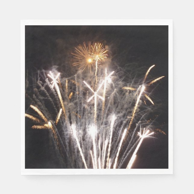 White and Gold Fireworks II Patriotic Celebration Napkin (Front)