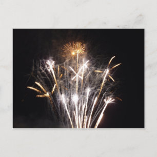 White and Gold Fireworks II Patriotic Celebration Postcard