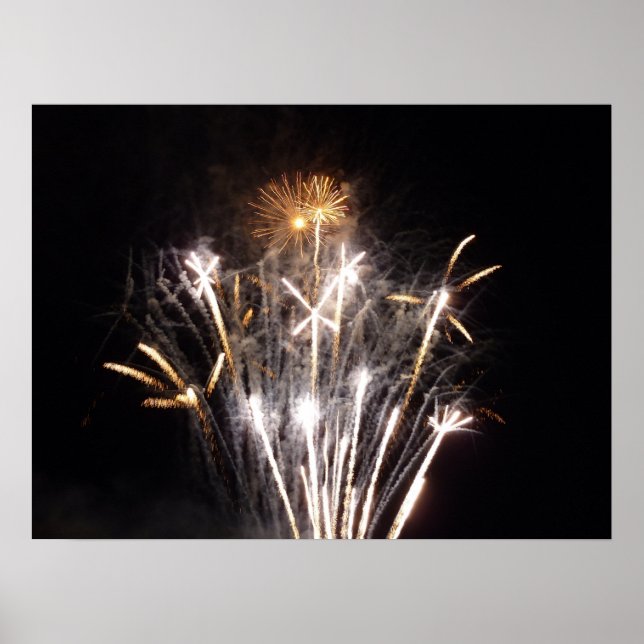 White and Gold Fireworks II Patriotic Celebration Poster (Front)