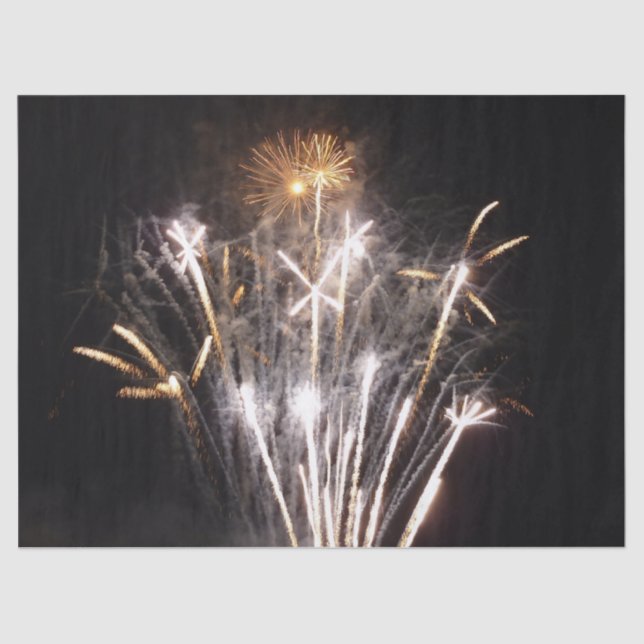 White and Gold Fireworks II Patriotic Celebration Tissue Paper (Front)