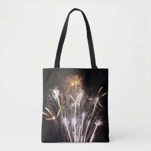 White and Gold Fireworks II Patriotic Celebration Tote Bag