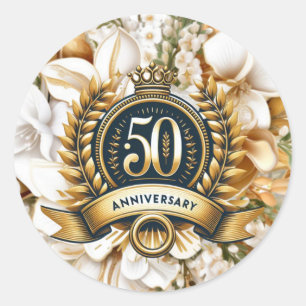White and Gold Floral 50th Anniversary Classic Round Sticker