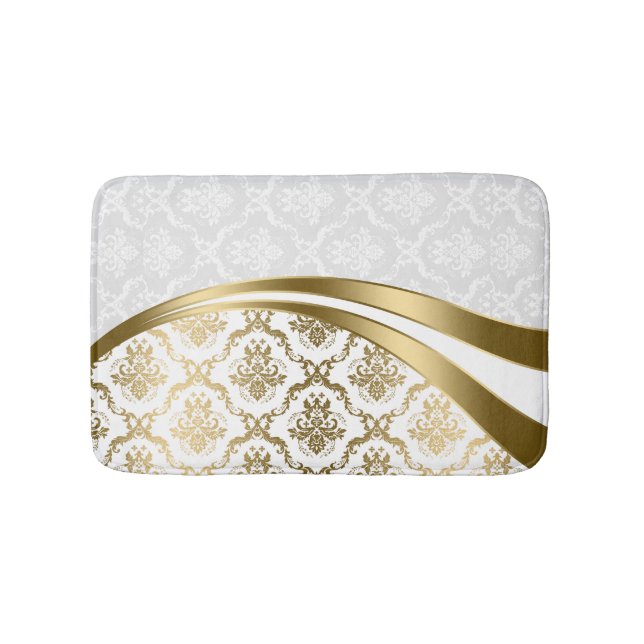 White And Gold Floral Damasks 2 Bath Mat (Front)