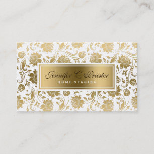 White And Gold Floral Damasks 2 Business Card