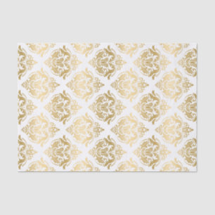 White And Gold Floral Damasks Geometric Pattern Tissue Paper