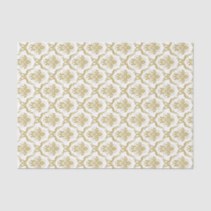White And Gold Floral Damasks Lace Pattern Tissue Paper