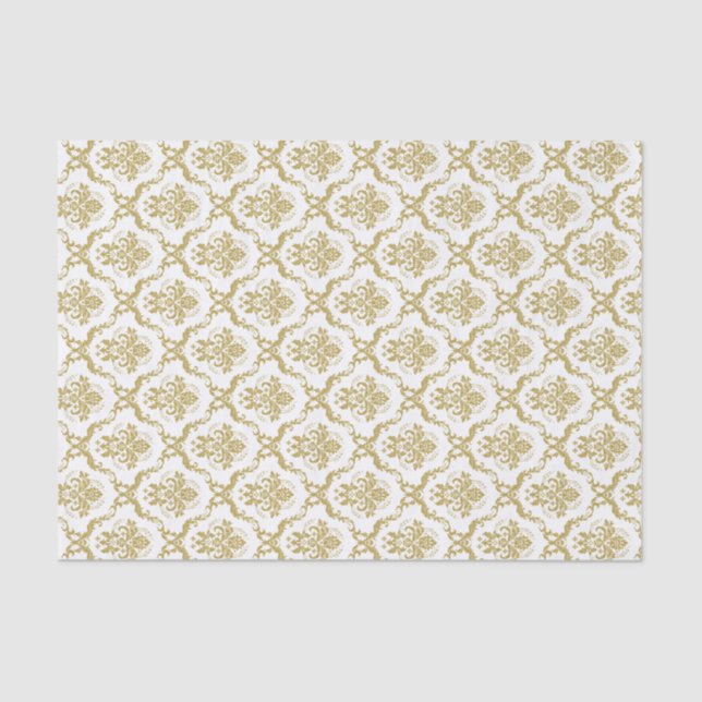 White And Gold Floral Damasks Lace Pattern Tissue Paper (Front)