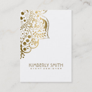 White And Gold Floral Ornament Business Card