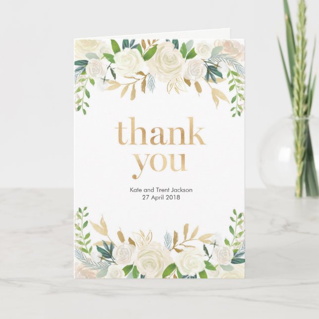 White and Gold floral Thank you card (Front)