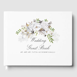 White and Gold Floral Wedding Guest Book