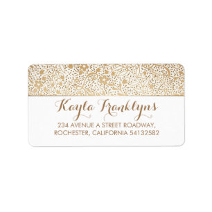 white and gold floral wedding label