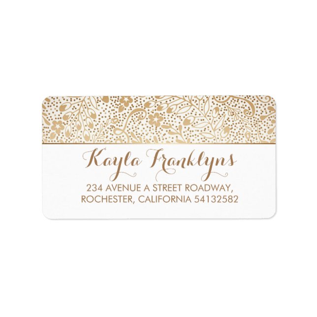 white and gold floral wedding label (Front)