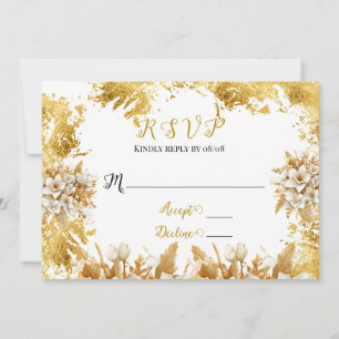 White and Gold Florals Wedding RSVP Cards