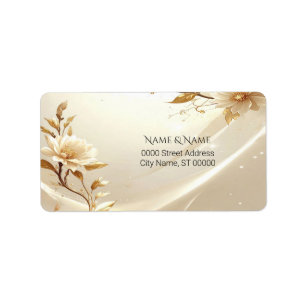 White and Gold Flowers Address Label