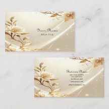 White and Gold Flowers Business Card
