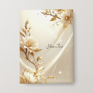 White and Gold Flowers Button