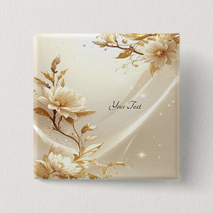 White and Gold Flowers Button