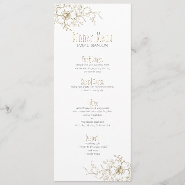 White and gold flowers corner border menu (Front)