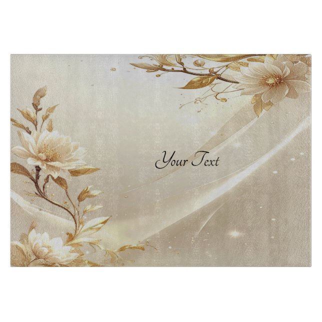 White and Gold Flowers Cutting Board (Front)