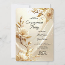 White and Gold Flowers Engagement Invitation