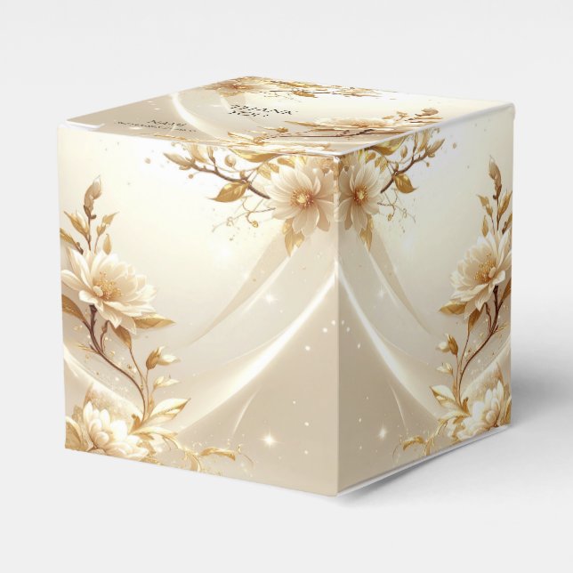 White and Gold Flowers Favour Box (Front Side)