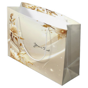 White and Gold Flowers Gift Bag