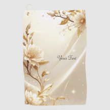 White and Gold Flowers Golf Towel