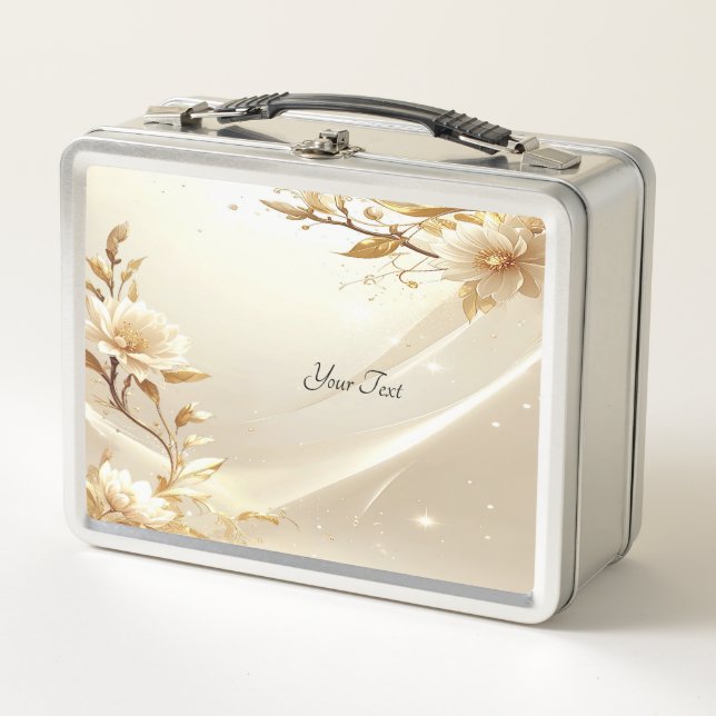 White and Gold Flowers Lunch box (Front)
