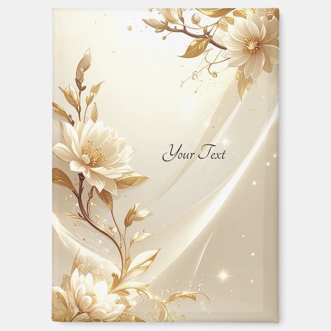 White and Gold Flowers Magnet (Front)