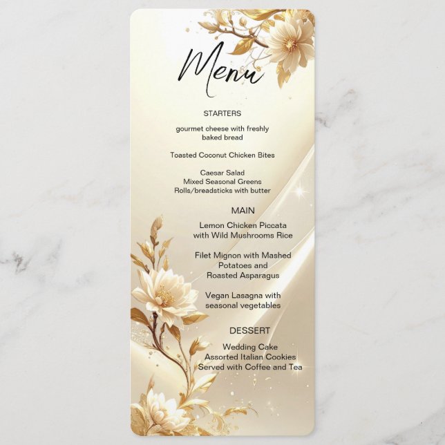 White and Gold Flowers Menu (Front)