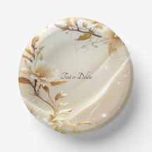 White and Gold Flowers Paper Bowls