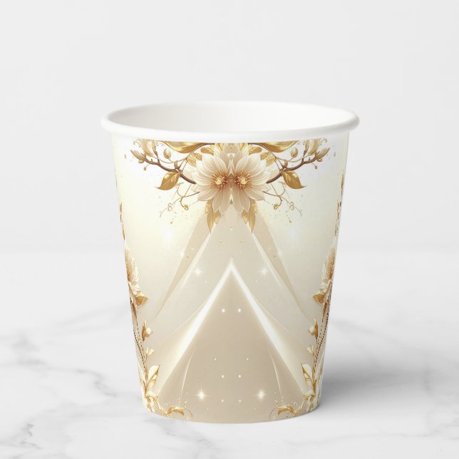 White and Gold Flowers Paper Cups (Back)