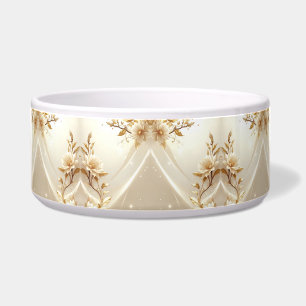 White and Gold Flowers Pet Bowl