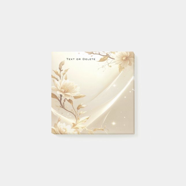 White and Gold Flowers Post it Notes (Front)