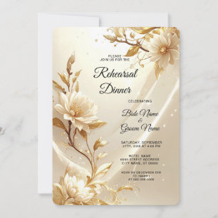 White and Gold Flowers Rehearsal Dinner Invitation