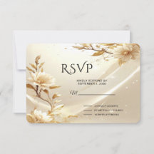 White and Gold Flowers RSVP Card