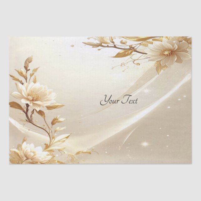 White and Gold Flowers Tissue Paper (Front)