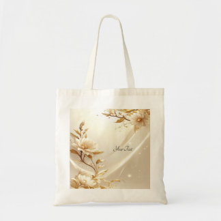 White and Gold Flowers Tote Bag