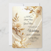 White and Gold Flowers Wedding Invitation