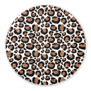 White and Gold Foil Cheetah - Leopard Pattern Ceramic Knob