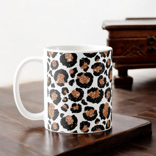 White and Gold Foil Cheetah - Leopard Pattern Coffee Mug