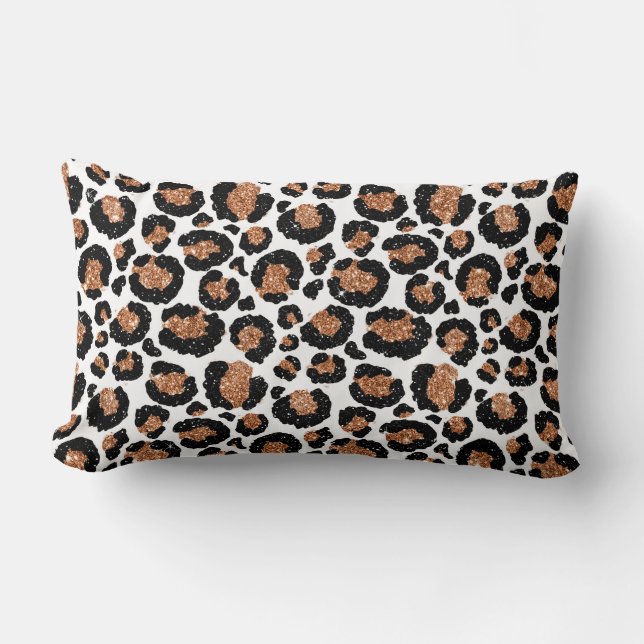 White and Gold Foil Cheetah - Leopard Pattern Lumbar Cushion (Front)