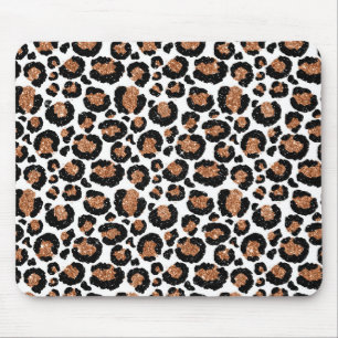 White and Gold Foil Cheetah - Leopard Pattern Mouse Pad