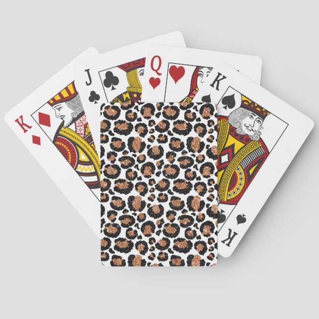 White and Gold Foil Cheetah - Leopard Pattern Playing Cards (Back)