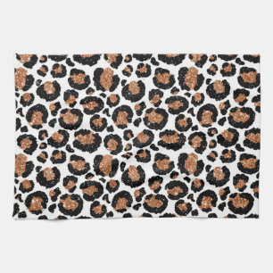 White and Gold Foil Cheetah - Leopard Pattern Tea Towel
